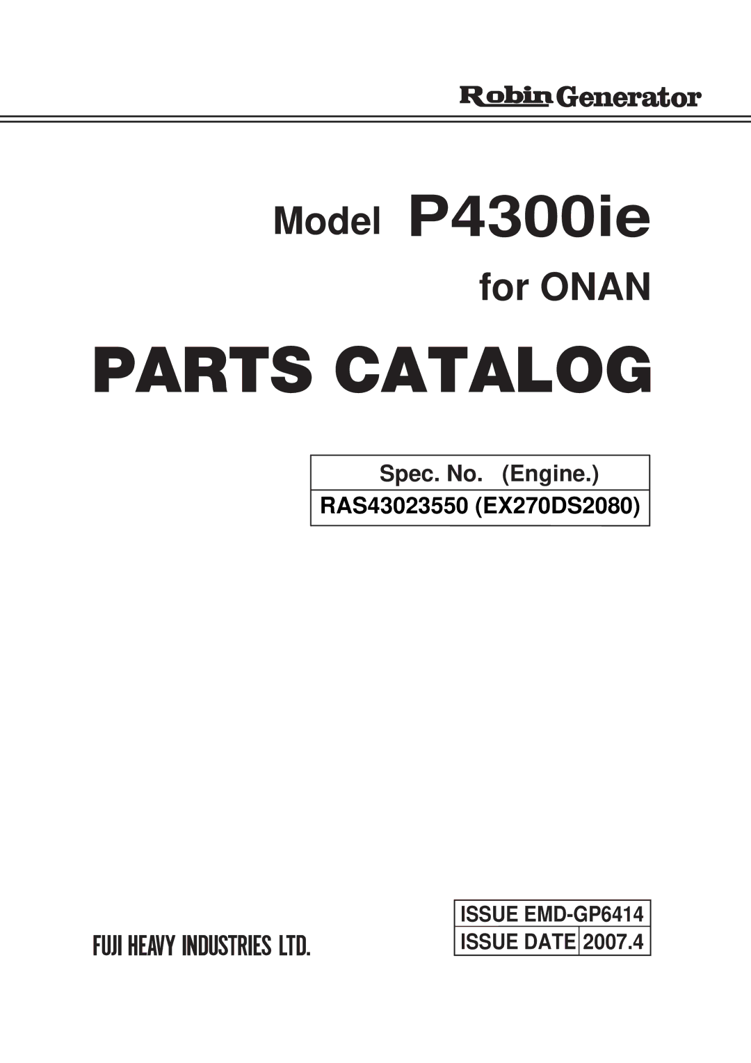 Subaru Robin Power Products manual Model P4300ie 