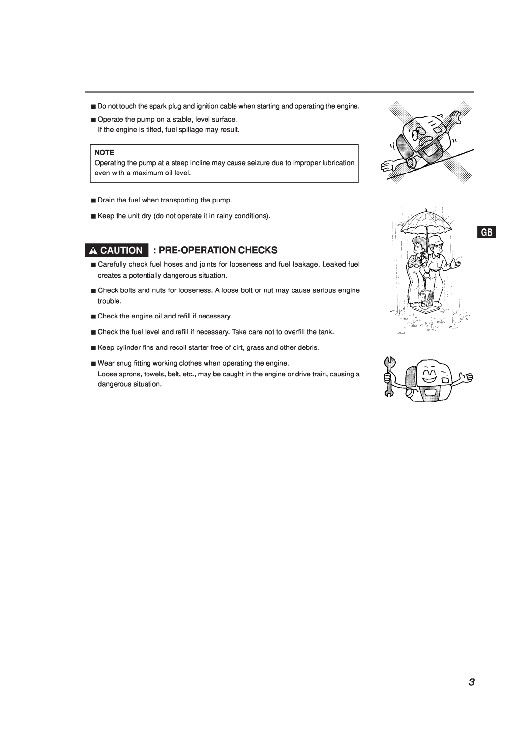 Subaru Robin Power Products PKV101 manual Caution Pre-Operationchecks 