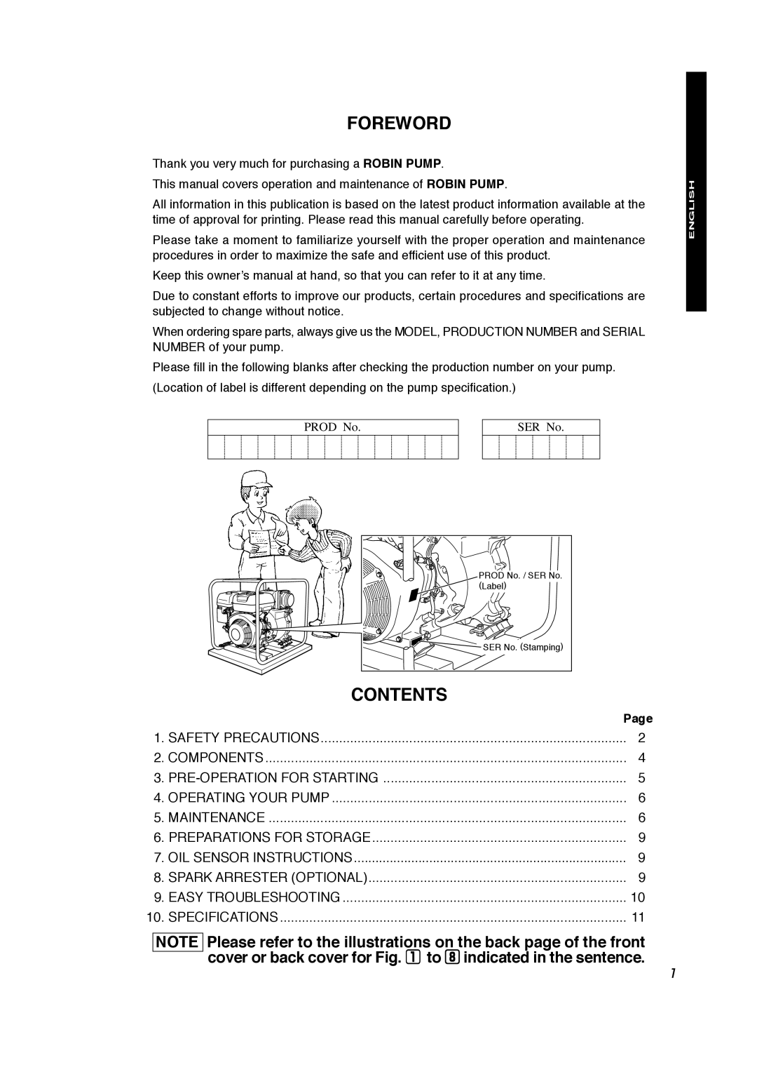 Subaru Robin Power Products PKV401T manual Foreword, Contents, English Française Español 