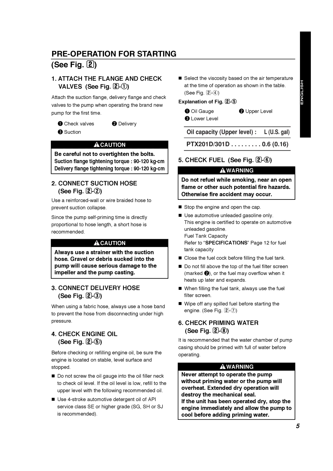 Subaru Robin Power Products PTX301D, PTX201D manual PRE-OPERATION for Starting 