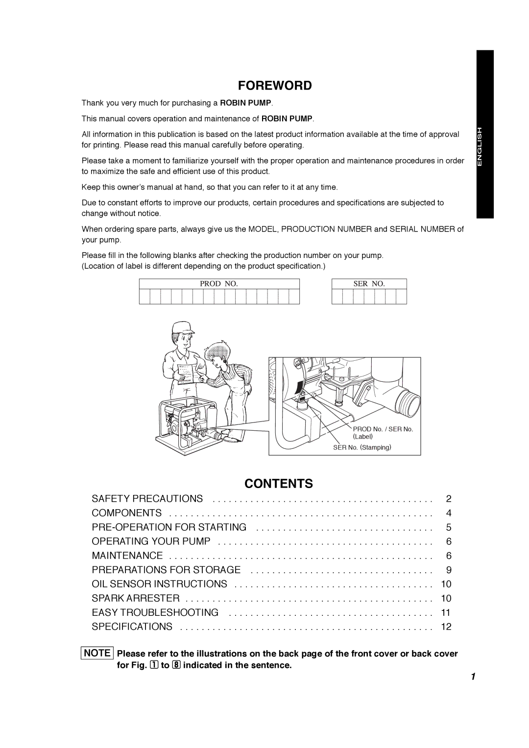 Subaru Robin Power Products PTX301D, PTX201D manual Foreword, Contents 