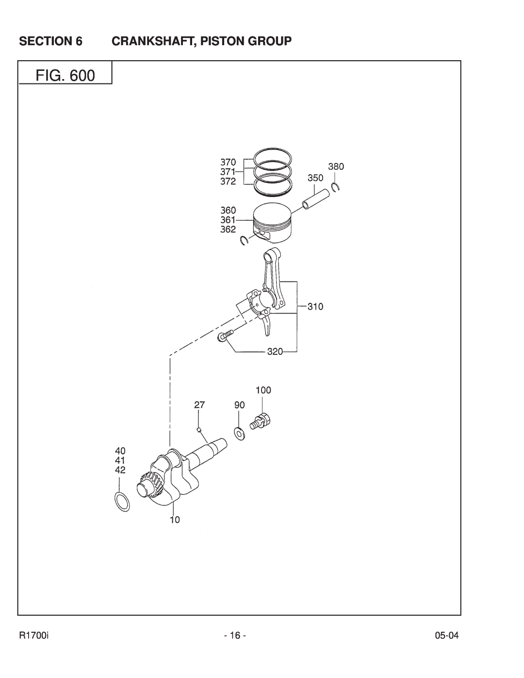 Subaru Robin Power Products PUB-GP6050 manual Crankshaft, Piston Group, R1700i, 05-04 