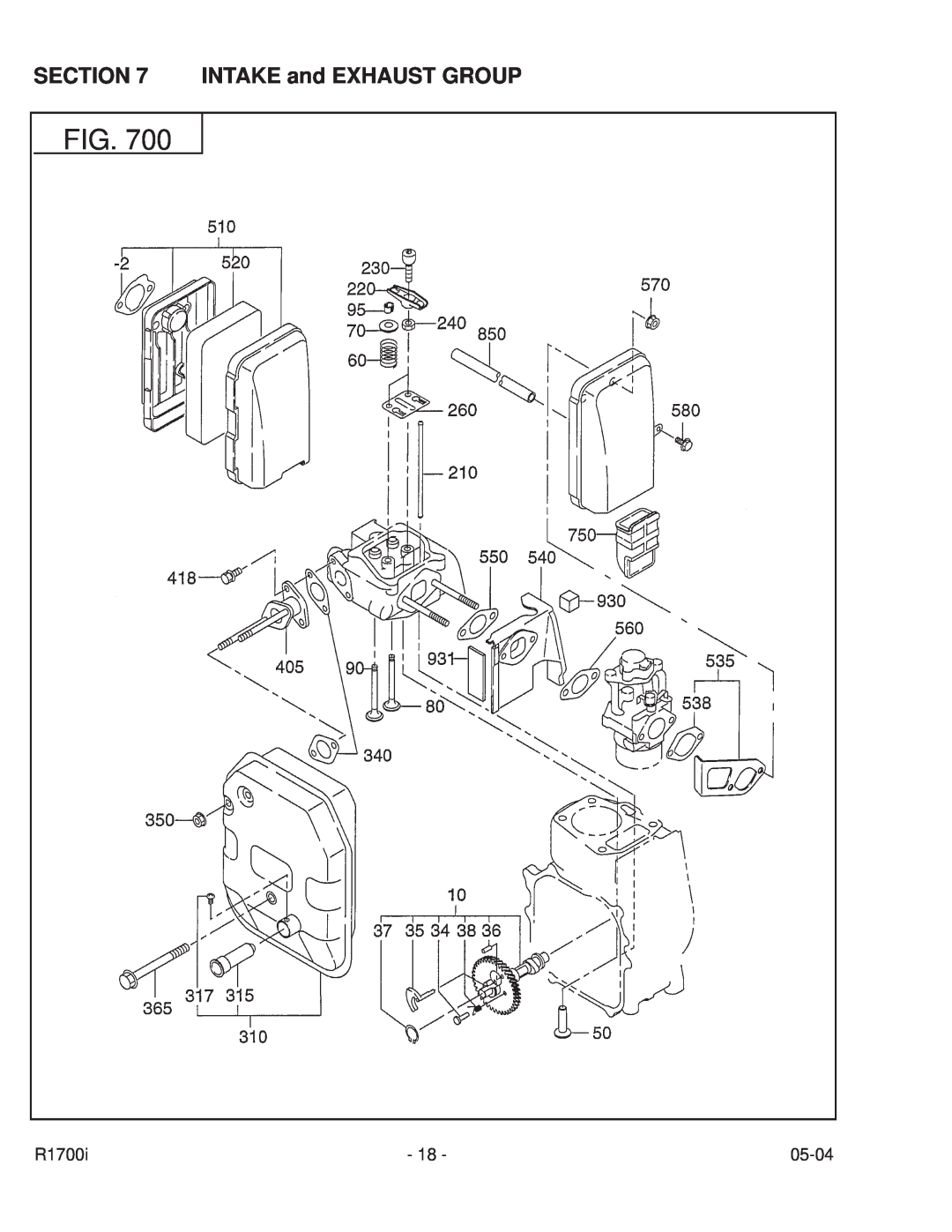 Subaru Robin Power Products PUB-GP6050 manual INTAKE and EXHAUST GROUP, R1700i, 05-04 