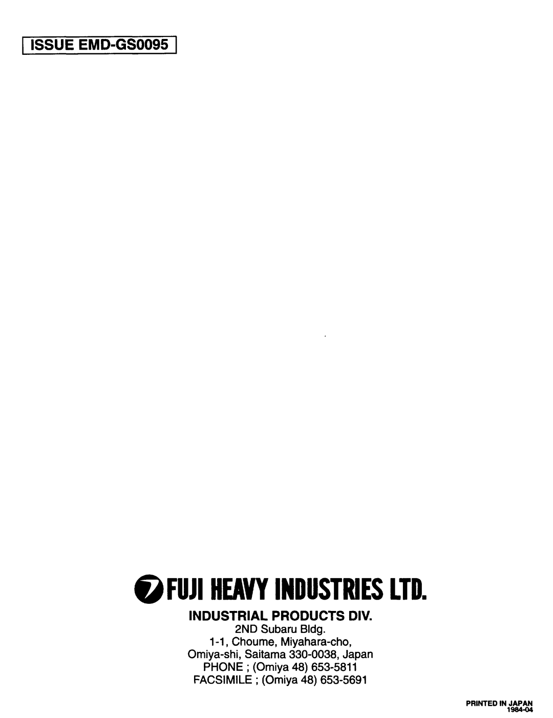Subaru Robin Power Products R1200 service manual @Fuji-Heavyindustriesltd, ISSUE EMD-GS00951, Industrial Products Div 