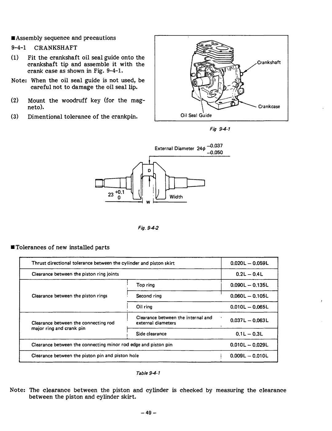 Subaru Robin Power Products R1200 service manual WTolerances of new installed parts 