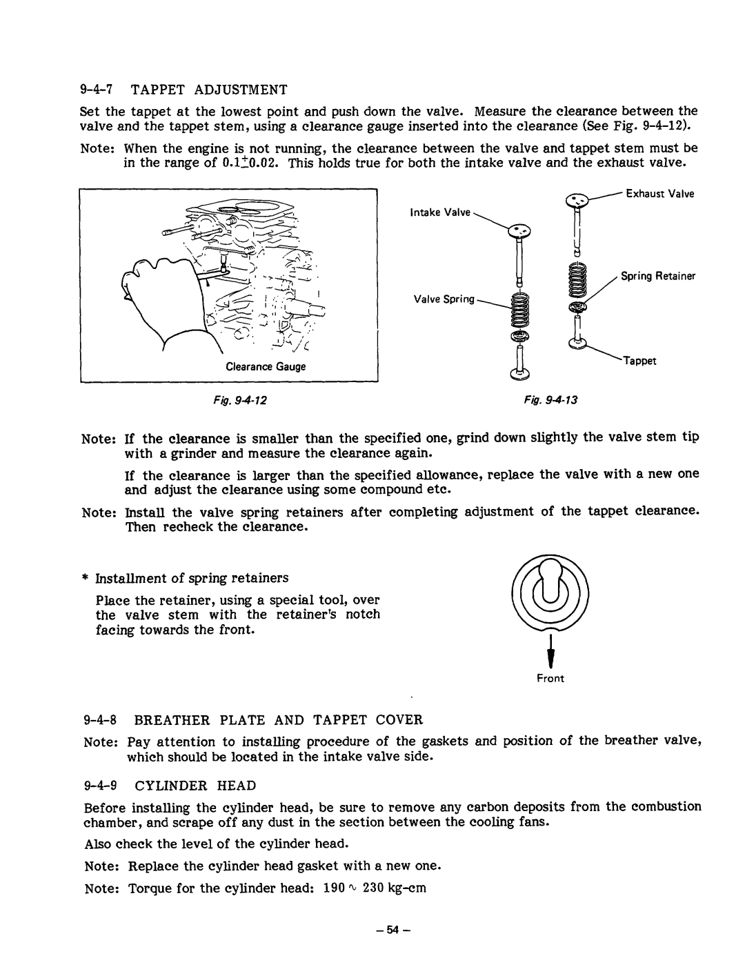 Subaru Robin Power Products R1200 service manual Tappet Adjustment, Breather Plate and Tappet Cover Cylinder Head 