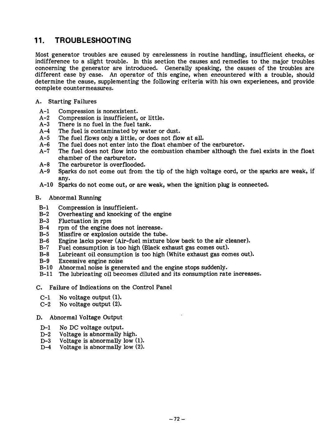 Subaru Robin Power Products R1200 service manual Troubleshooting 