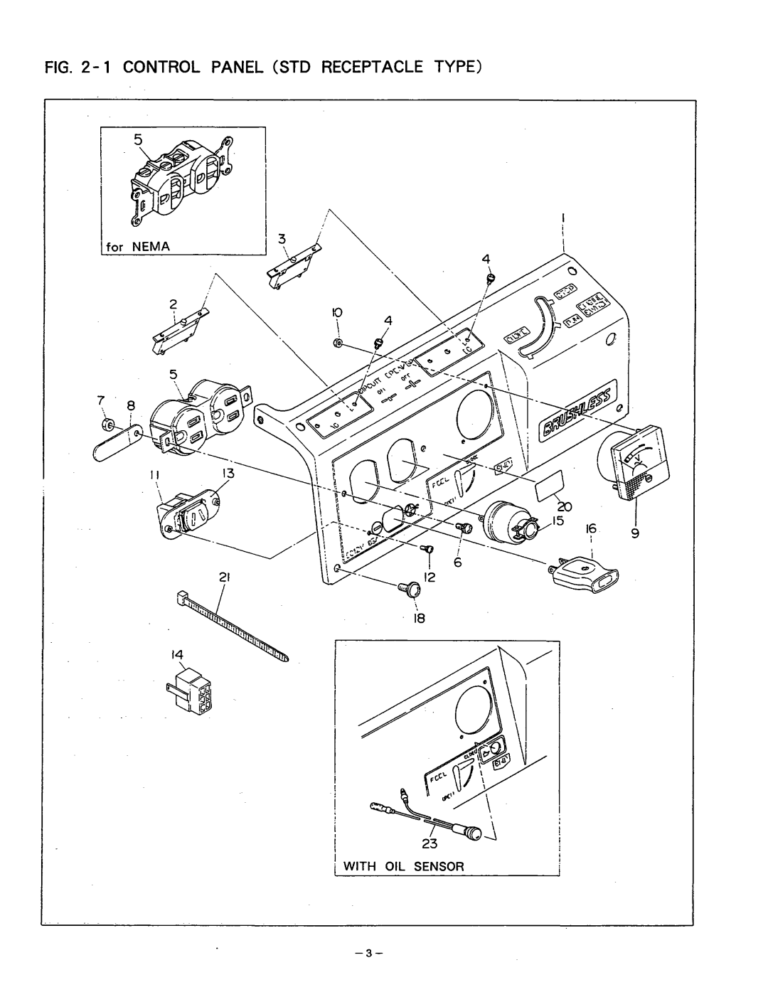 Subaru Robin Power Products R1210 manual 1 CONTROLPANELSTD RECEPTACLE TYPE, With Oil Sensor 