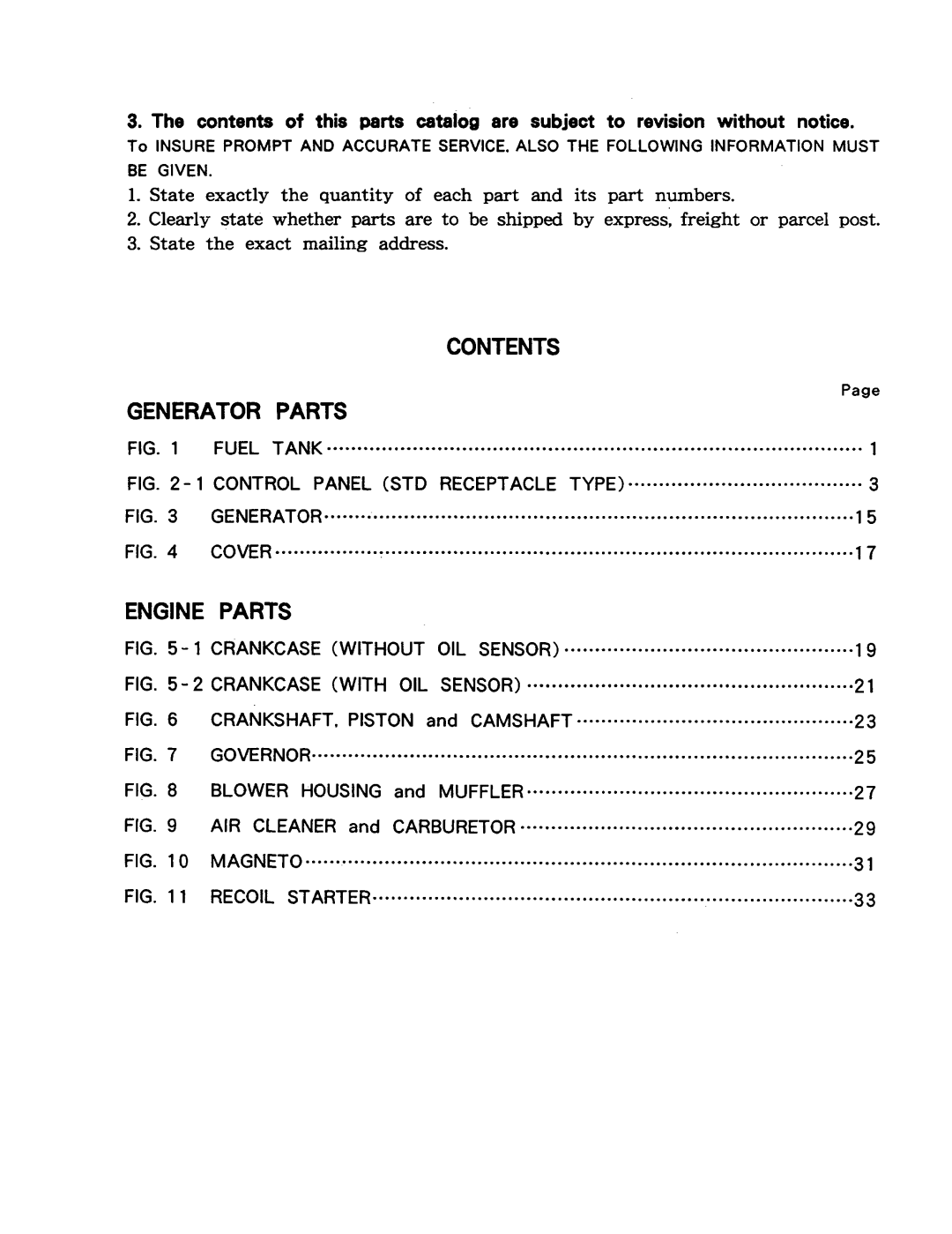 Subaru Robin Power Products R1210 manual Contents Generator Parts 