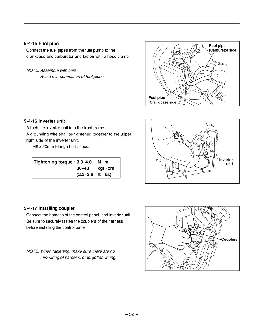 Subaru Robin Power Products R1700i service manual 5-4-15Fuel pipe, 5-4-16Inverter unit, 5-4-17Installing coupler 