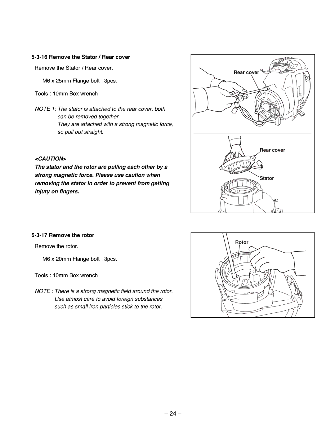 Subaru Robin Power Products R1700i service manual Remove the Stator / Rear cover, Remove the rotor 