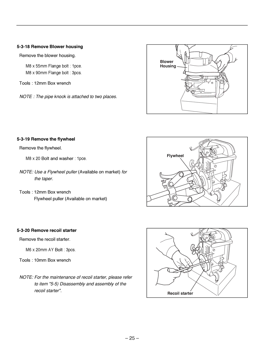 Subaru Robin Power Products R1700i service manual Remove Blower housing, Remove the flywheel, Remove recoil starter 