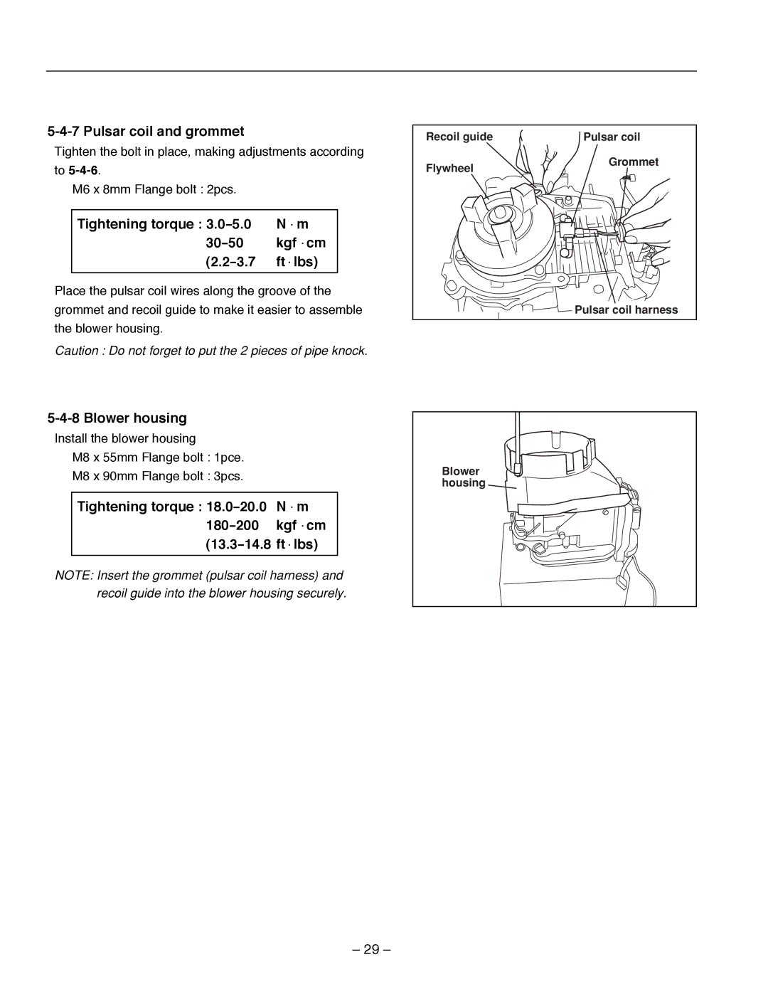 Subaru Robin Power Products R1700i Pulsar coil and grommet, Tightening torque 3.0-5.0 N・m 30-50 kgf・cm 3.7 ft・lbs 