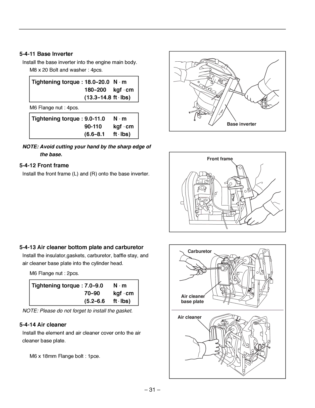 Subaru Robin Power Products R1700i service manual Base Inverter, Tightening torque 90-110 Kgf ・cm 8.1 Ft ・lbs, Front frame 