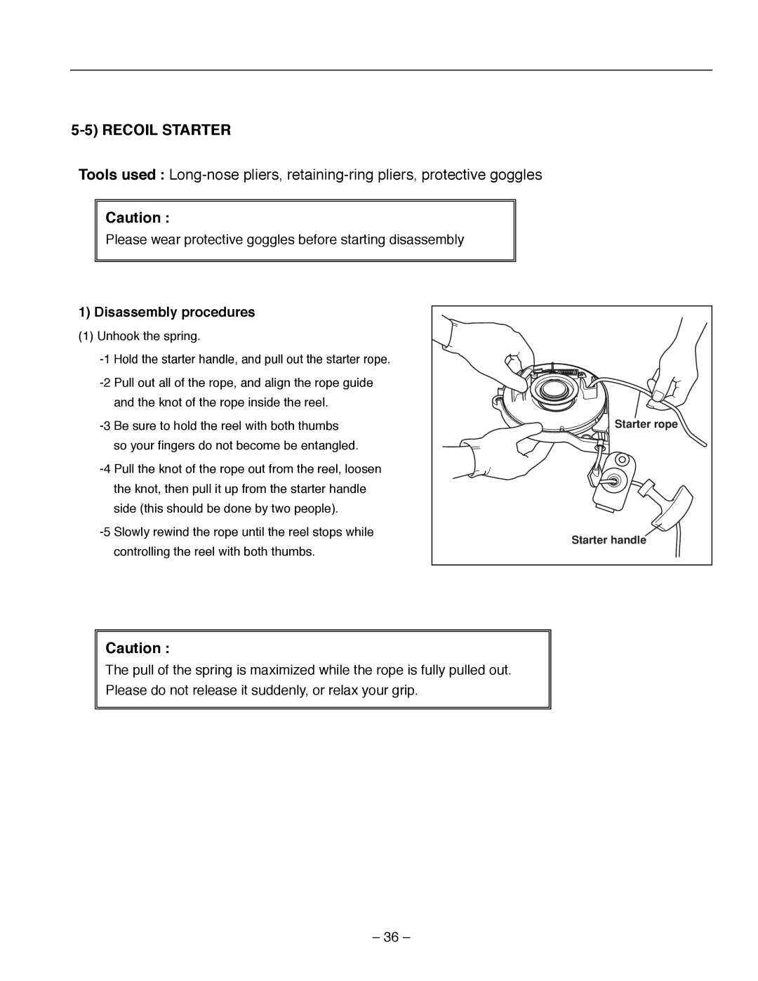 Subaru Robin Power Products R1700i service manual Recoil Starter, Disassembly procedures 