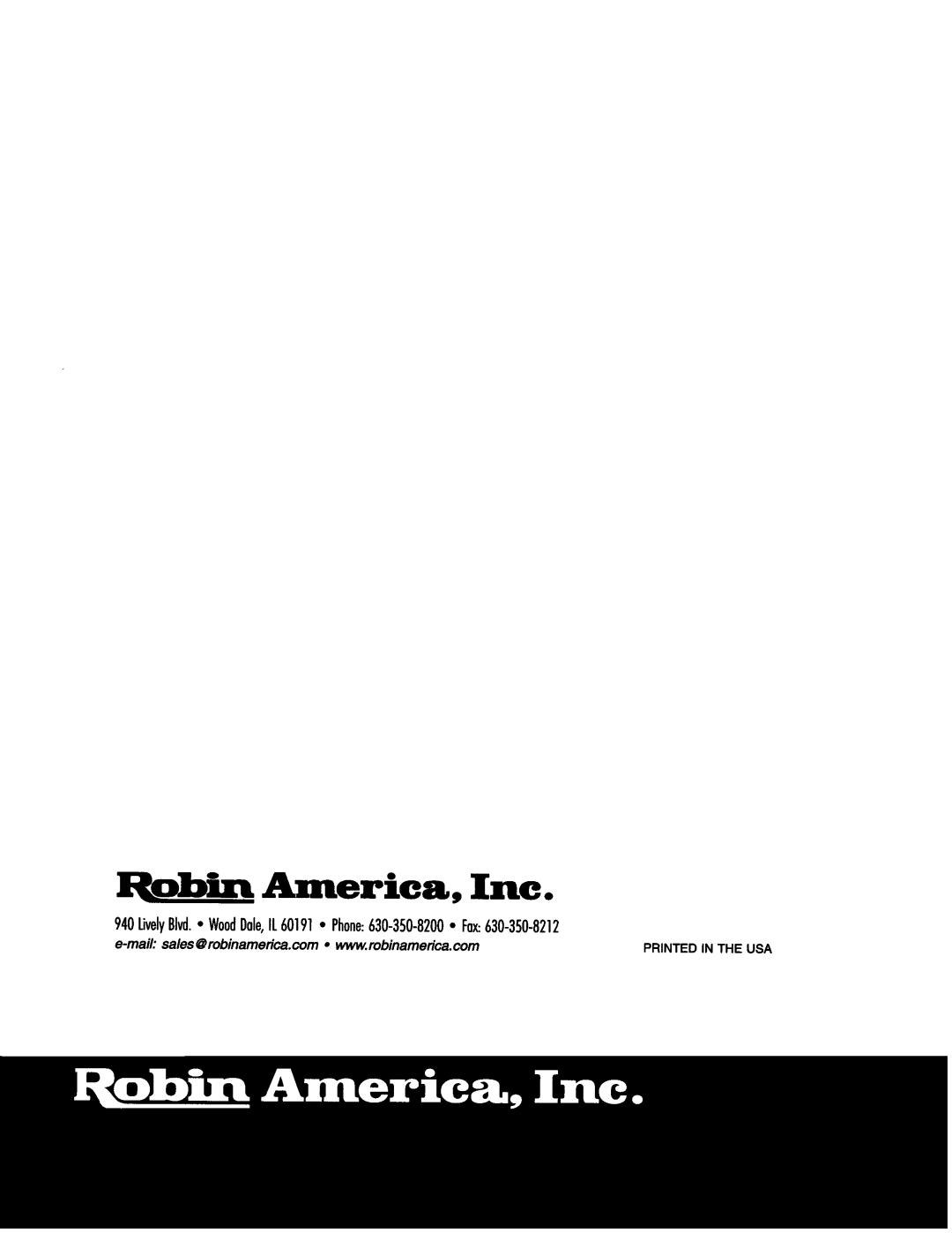Subaru Robin Power Products R600 R -America, wwwrobinamerica. com, e-mail:sales @robinamerica.com, Printed In The Usa 