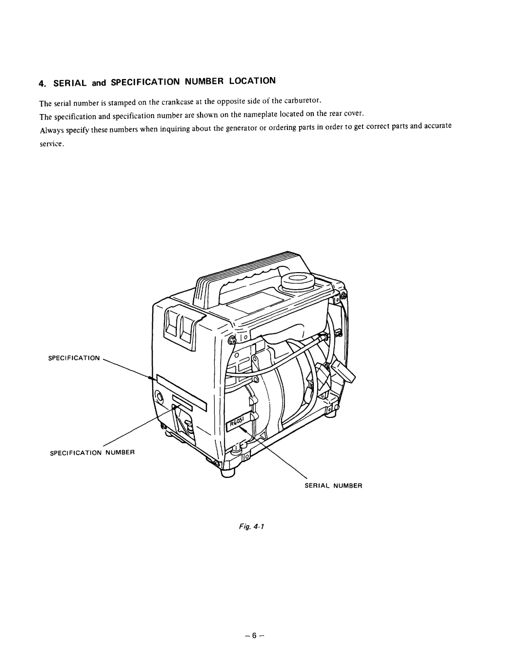 Subaru Robin Power Products R600 manual SERIAL and SPECIFICATION NUMBER LOCATION 