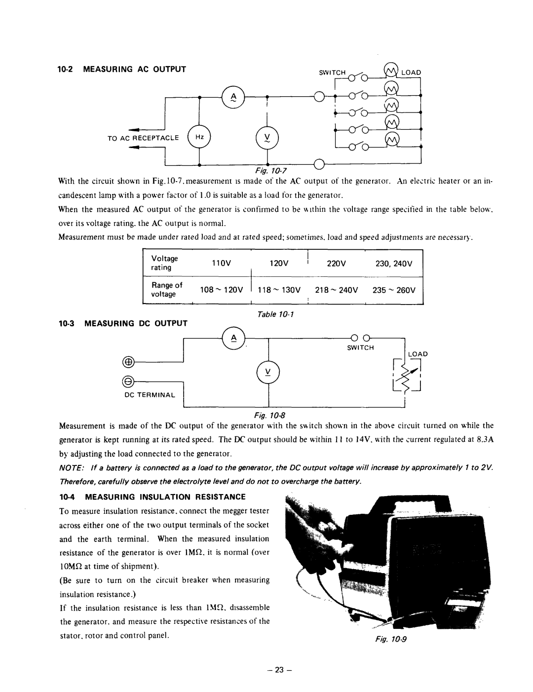 Subaru Robin Power Products R600 manual Measuring AC Output, Measuring DC Output, Resistance 