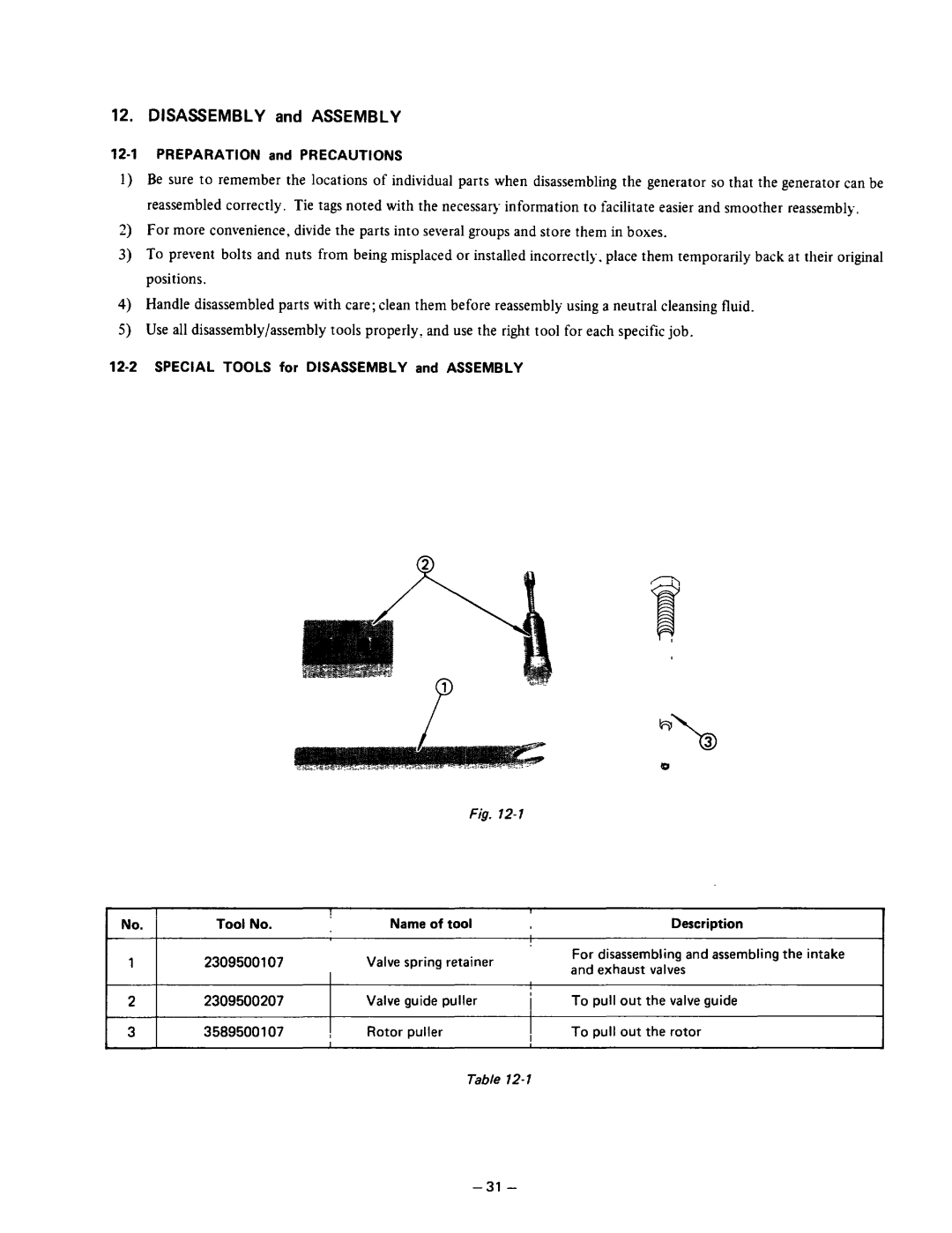 Subaru Robin Power Products R600 Preparation and Precautions, Special Tools for Disassembly and Assembly, Description 