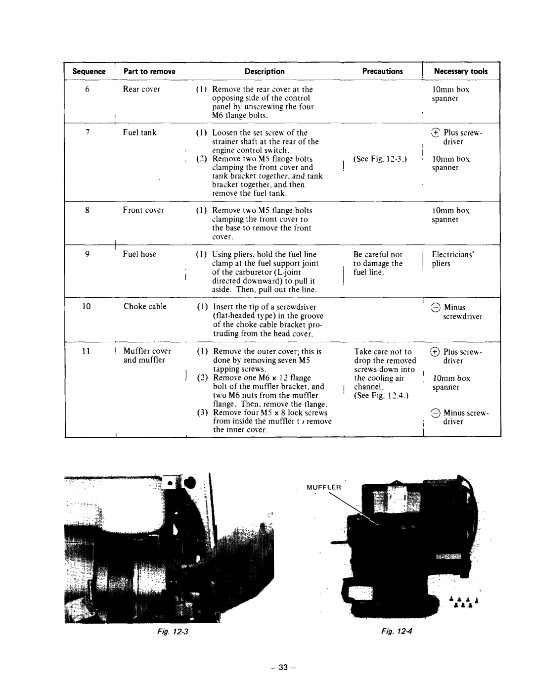 Subaru Robin Power Products R600 Engine control switch, Remove two M5 flange bolts, Clamping the front cover, Inner cover 