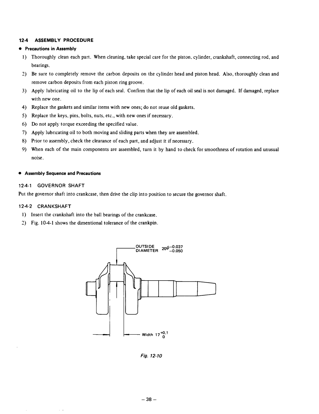 Subaru Robin Power Products R600 manual Assembly Procedure, Precautions in Assembly, Crankshaft 