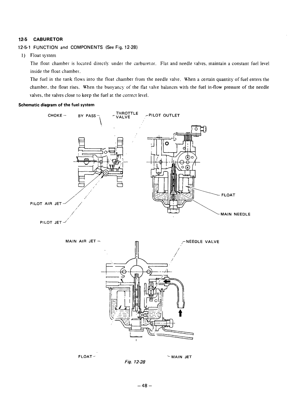 Subaru Robin Power Products R600 manual Caburetor, Function and Components See Fig, Schematic diagram of the fuel system 