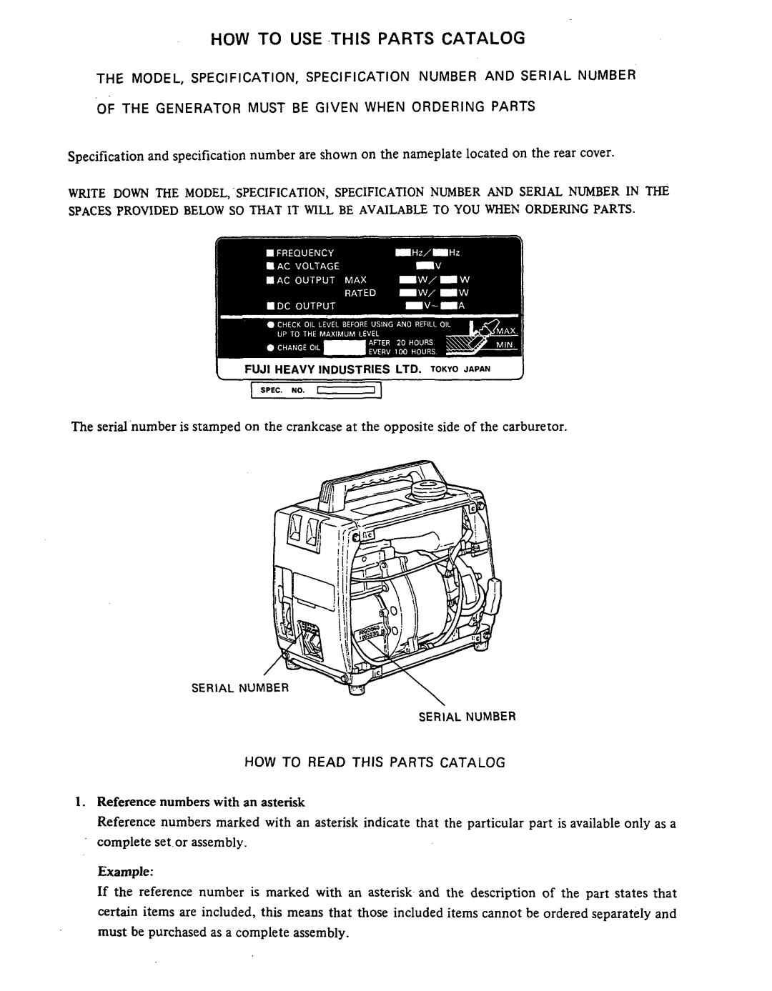 Subaru Robin Power Products R650 manual How To Use .This Partscatalog, Of Thegeneratormust Be Given When Orderingparts 