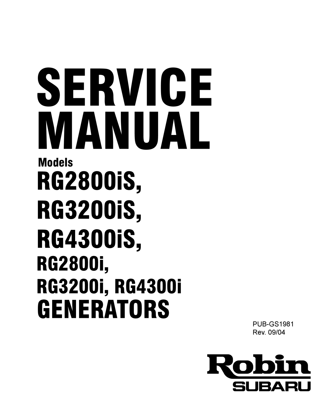 Subaru Robin Power Products RG3200IS, RG2800IS, RG4300IS service manual Generators 