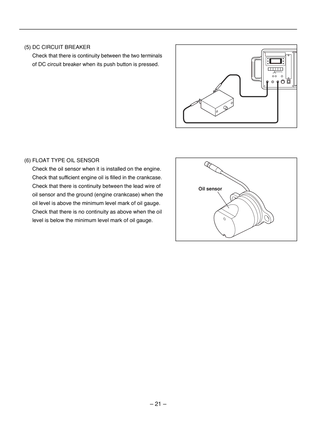 Subaru Robin Power Products RG3200IS, RG2800IS, RG4300IS service manual DC Circuit Breaker, Float Type OIL Sensor 