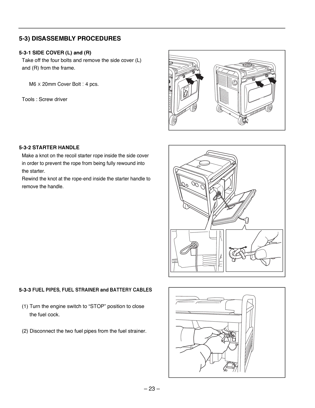 Subaru Robin Power Products RG4300I, RG3200IS, RG2800I Disassembly Procedures, Side Cover L and R, Starter Handle 