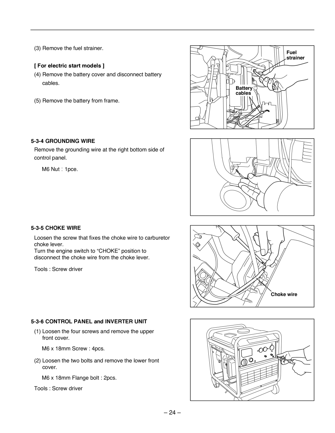 Subaru Robin Power Products RG2800I For electric start models, Grounding Wire, Choke Wire, Control Panel and Inverter Unit 