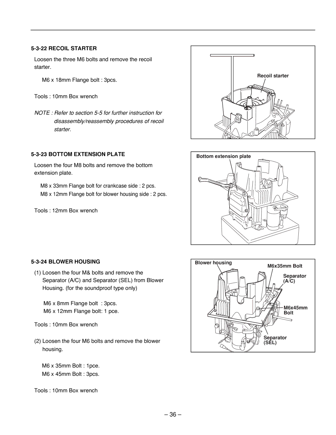 Subaru Robin Power Products RG3200IS, RG4300I, RG2800IS Recoil Starter, Bottom Extension Plate, Blower Housing 