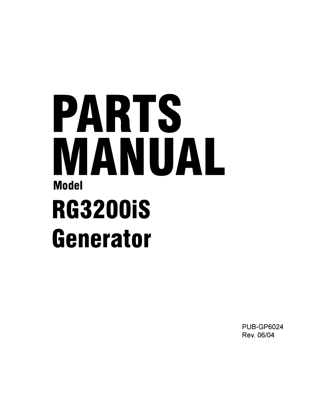 Subaru Robin Power Products RG3200IS manual Parts Manual 