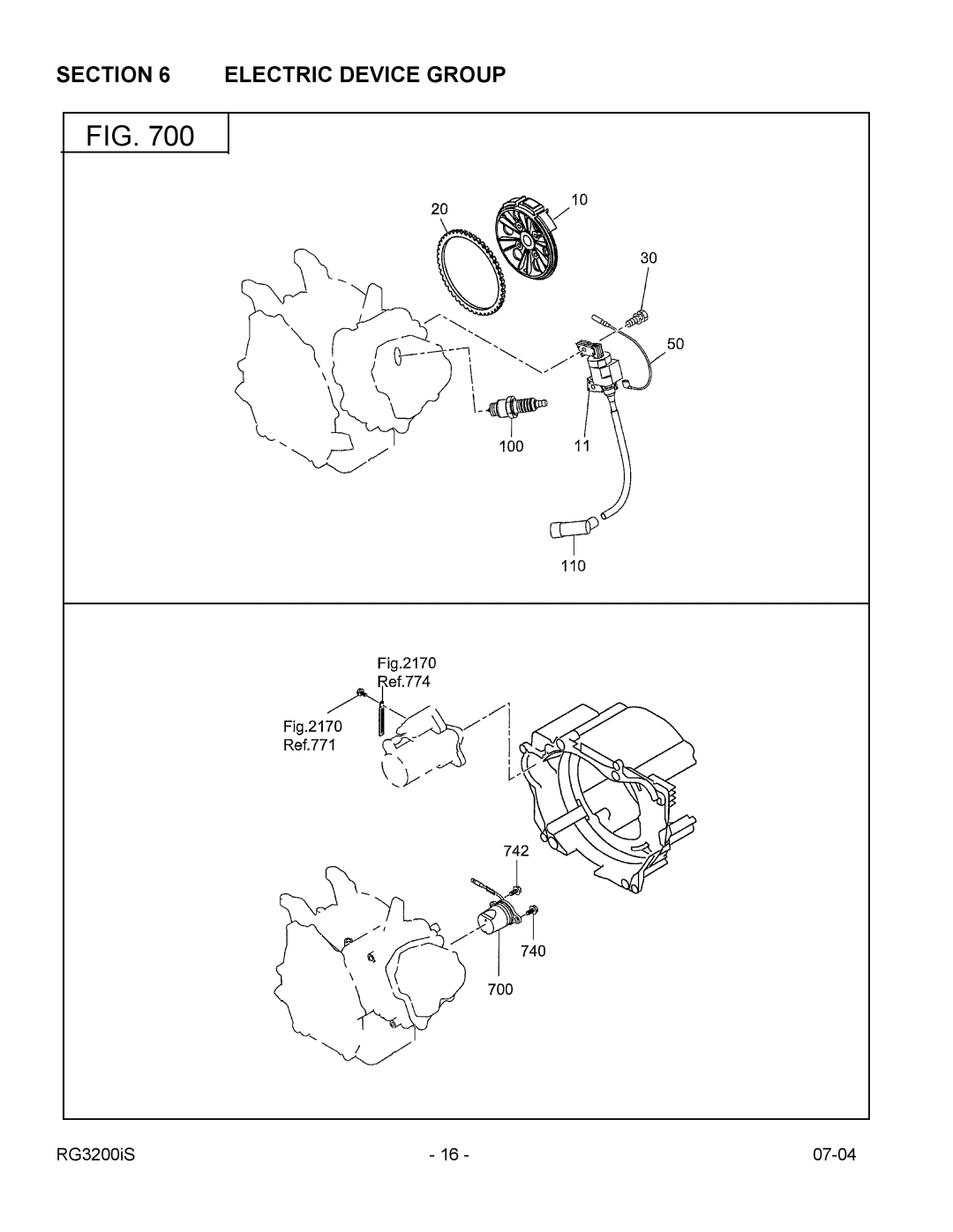 Subaru Robin Power Products RG3200IS manual Electric Device Group 