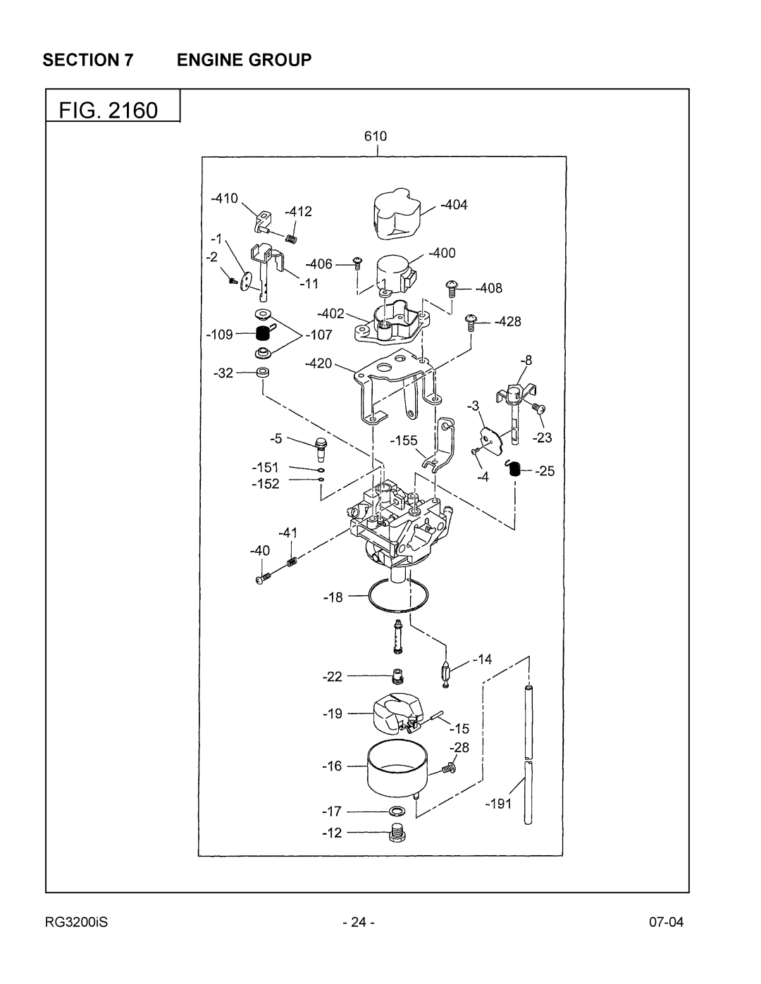 Subaru Robin Power Products RG3200IS manual Engine Group 