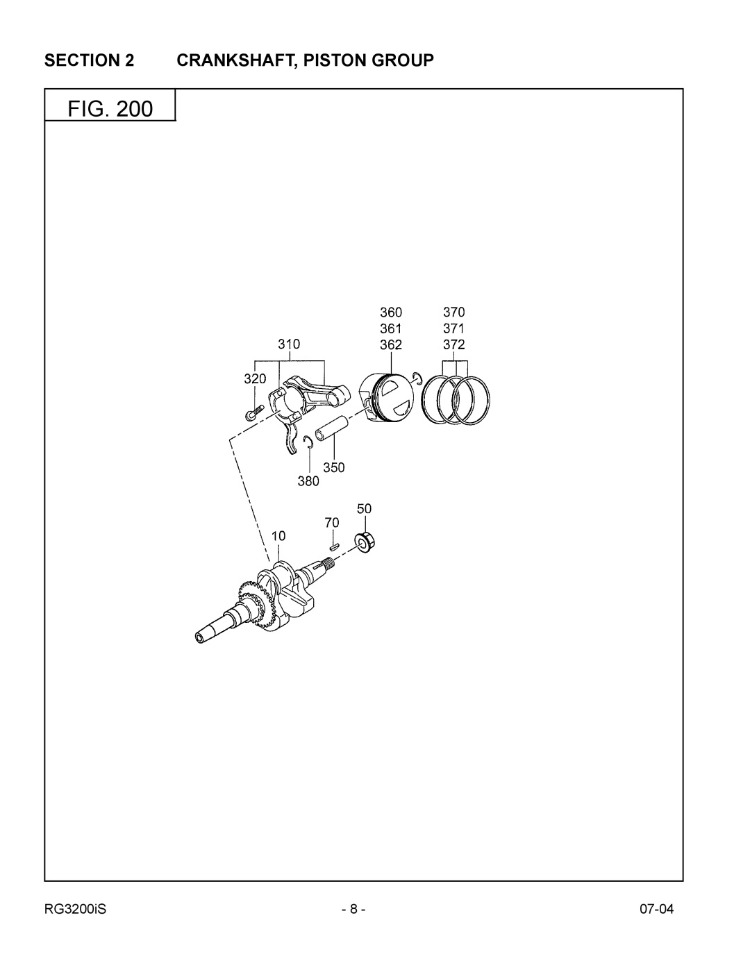 Subaru Robin Power Products RG3200IS manual CRANKSHAFT, Piston Group 