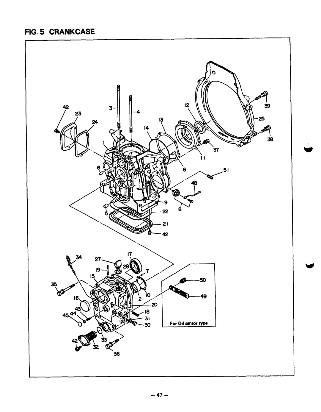 Subaru Robin Power Products RGD3700, RGD5000 manual Crankcase, For Oil sensortype 