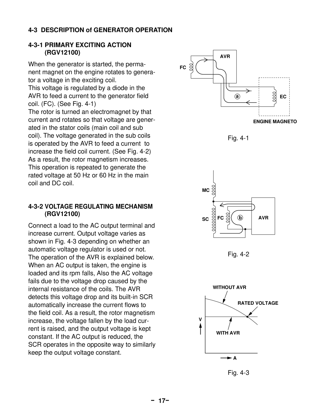 Subaru Robin Power Products 13100T Description of Generator Operation, Primary Exciting Action RGV12100, － 17－ 