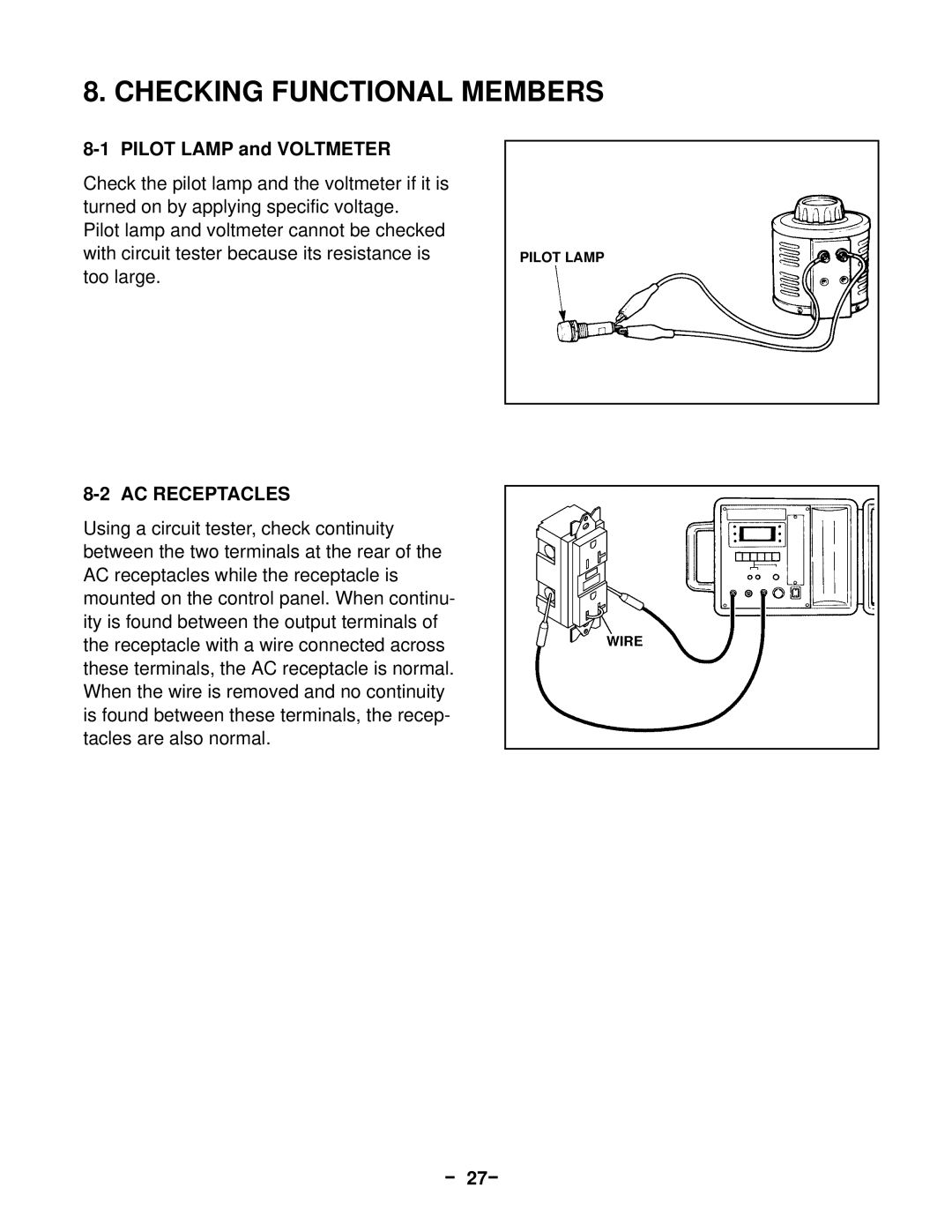 Subaru Robin Power Products RGV12100, 13100T Checking Functional Members, Pilot Lamp and Voltmeter, AC Receptacles, － 27－ 