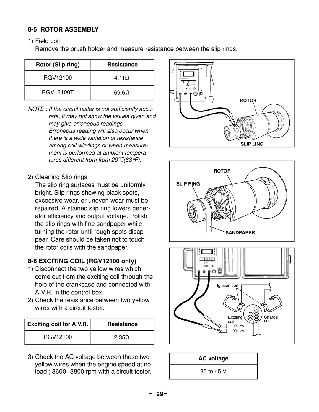 Subaru Robin Power Products 13100T service manual Rotor Assembly, Exciting Coil RGV12100 only, － 29－ 