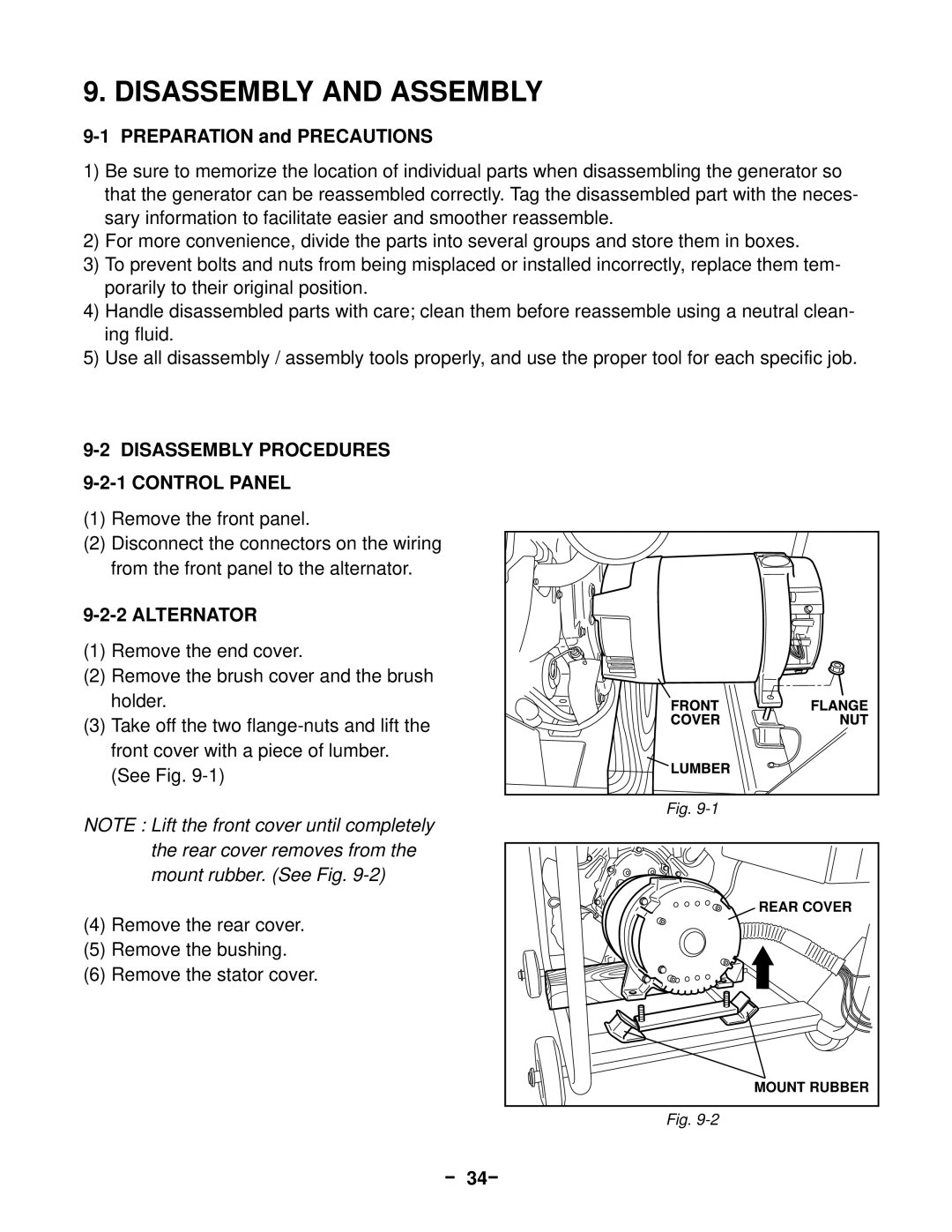 Subaru Robin Power Products 13100T, RGV12100 Disassembly and Assembly, Preparation and Precautions, Alternator, － 34－ 