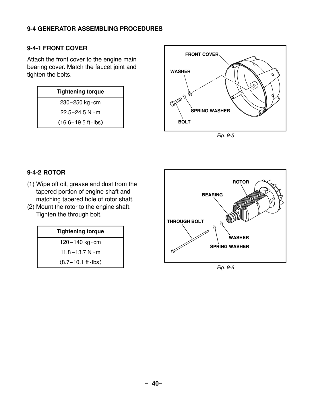 Subaru Robin Power Products 13100T, RGV12100 service manual Generator Assembling Procedures Front Cover, － 40－ 