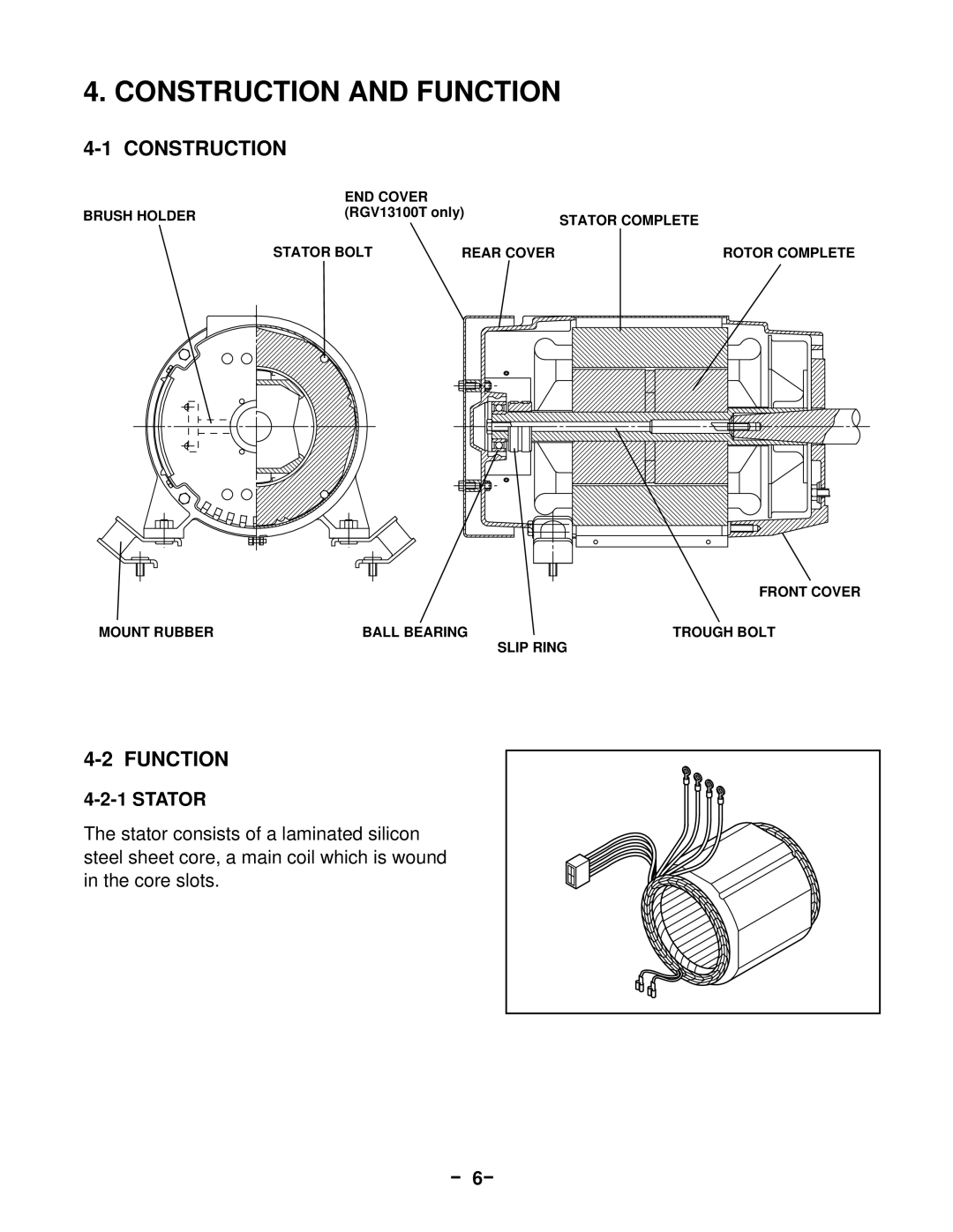 Subaru Robin Power Products 13100T, RGV12100 service manual Construction and Function, Stator, － 6－ 