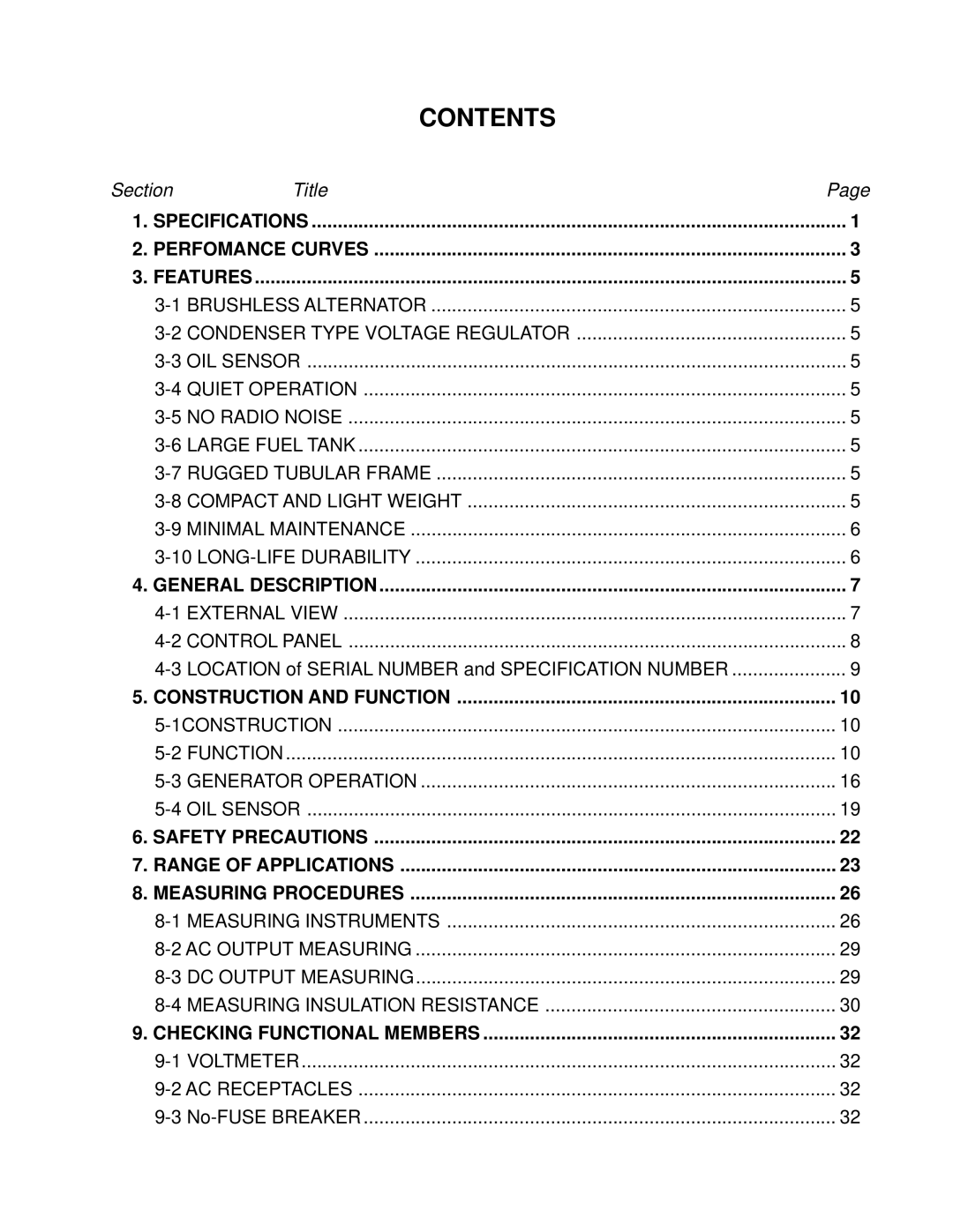 Subaru Robin Power Products RGV6100, RGV4100 service manual Contents 