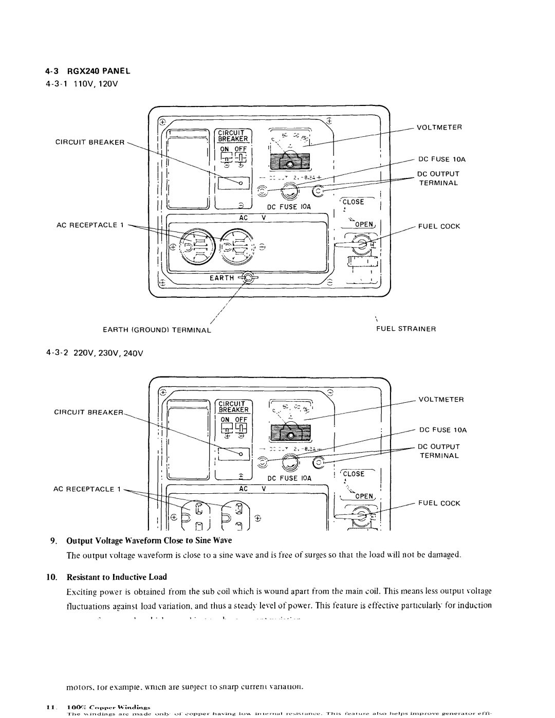 Subaru Robin Power Products RGX180, RGX240D manual RGX240 Panel L 1 lOV 