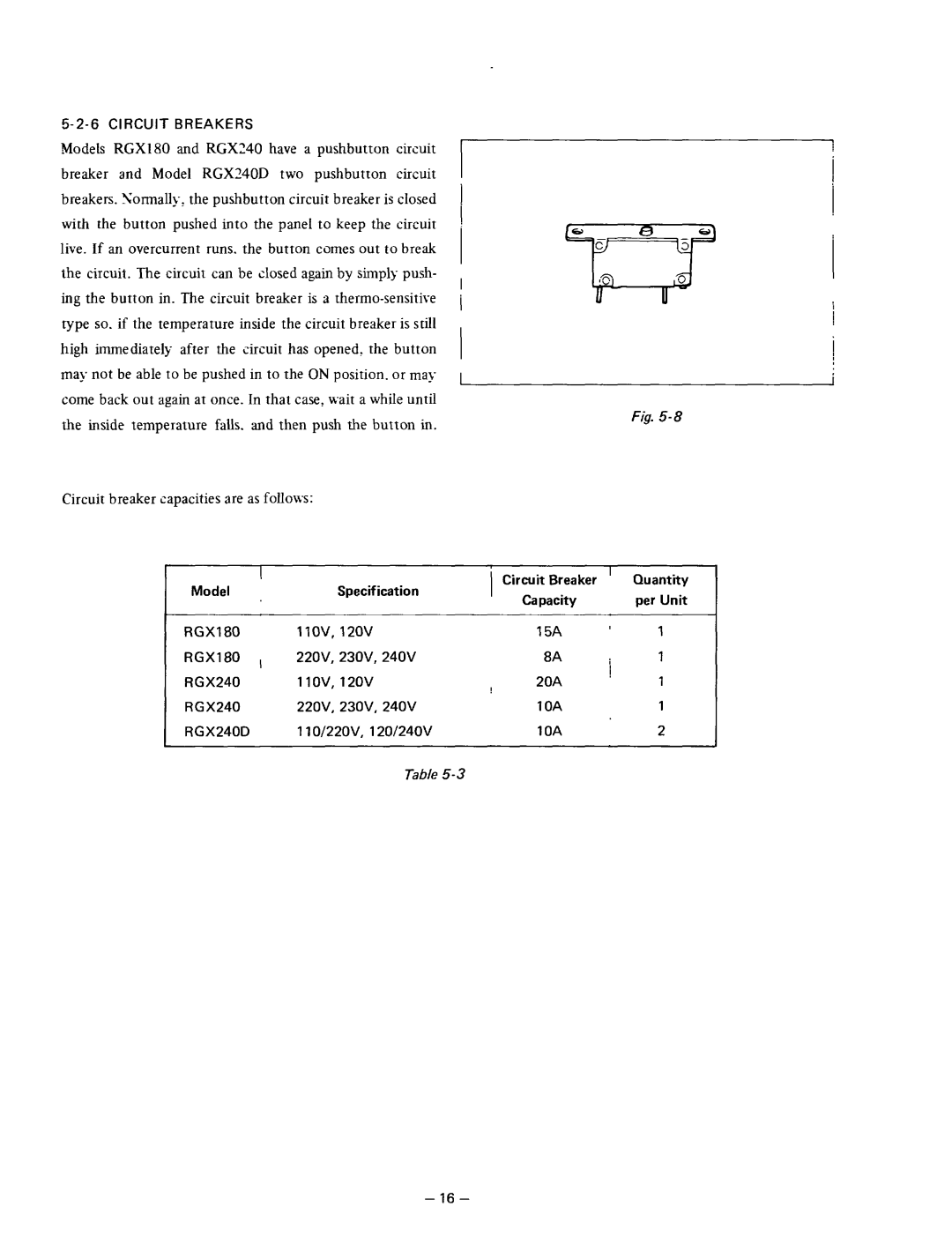 Subaru Robin Power Products RGX180, RGX240D manual Circuit Breakers 