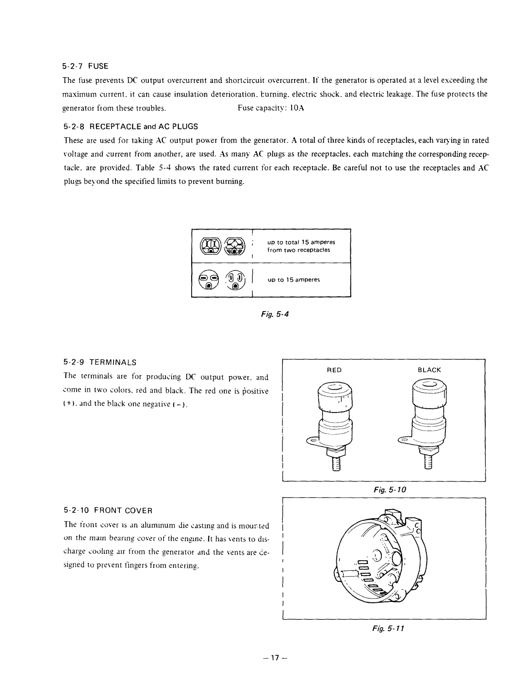 Subaru Robin Power Products RGX240D, RGX180 manual Fuse capxiry, Receptacle and AC Plugs, Terminals, Front Cover 