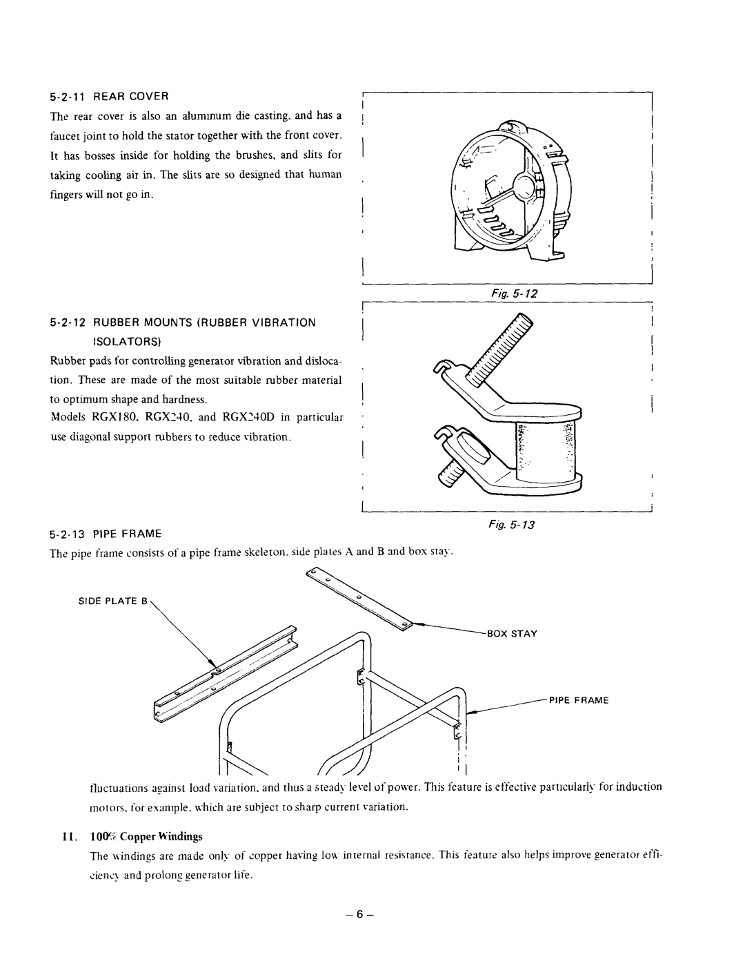 Subaru Robin Power Products RGX180, RGX240D manual Rear Cover, Rubber Mounts Rubber Vibration Isolators, Pipe Frame 