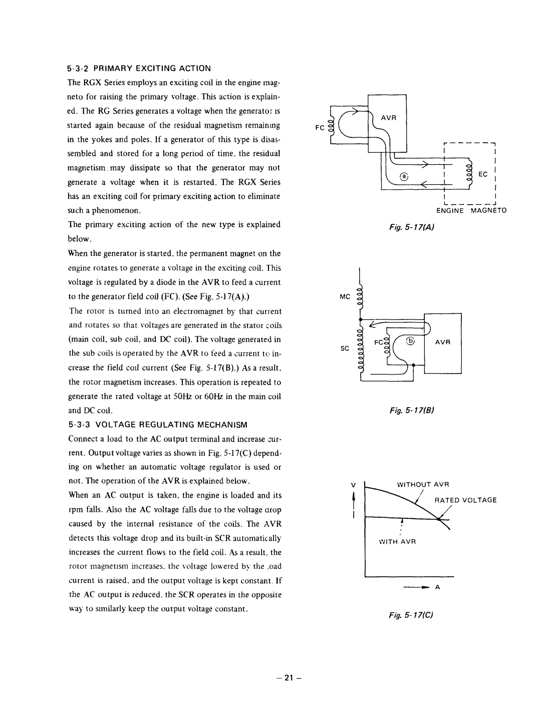 Subaru Robin Power Products RGX180, RGX240D manual Primary Exciting Action, Voltage Regulating Mechanism 