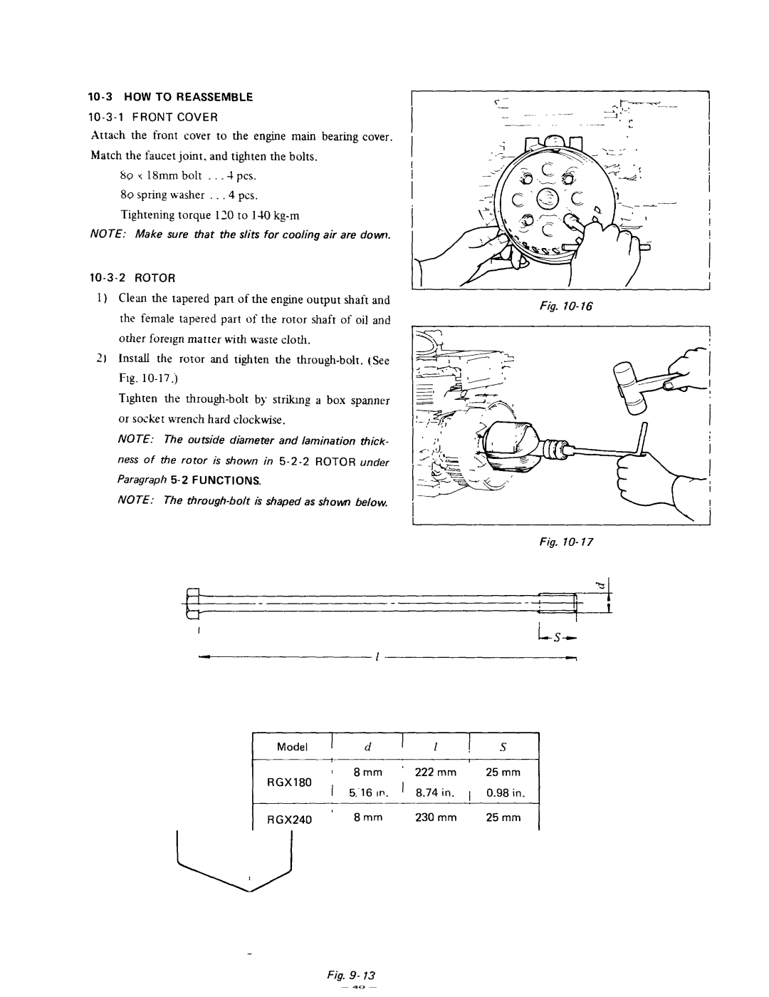 Subaru Robin Power Products RGX240D, RGX180 manual HOW to Reassemble, Spring washer pcs. Tightening torque 130 to 110 kg-m 